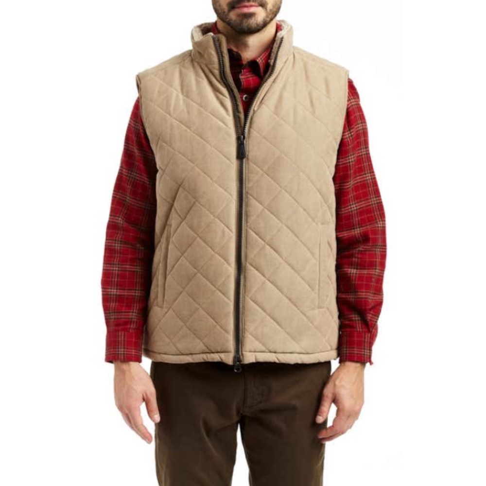 Rainforest Micro Oxford Faux Shearling Lined Quilted Vest XL Hazelnut